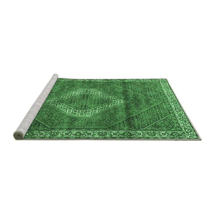 Sideview of Machine Washable Medallion Emerald Green Traditional Area Rugs, wshtr4614emgrn