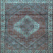 Square Machine Washable Medallion Light Blue Traditional Rug, wshtr4614lblu