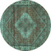 Round Medallion Turquoise Traditional Rug, tr4614turq