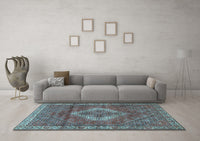 Machine Washable Medallion Light Blue Traditional Rug, wshtr4614lblu