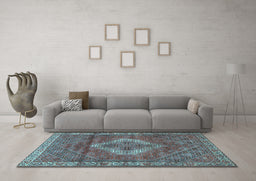 Machine Washable Medallion Light Blue Traditional Rug in a Living Room, wshtr4614lblu