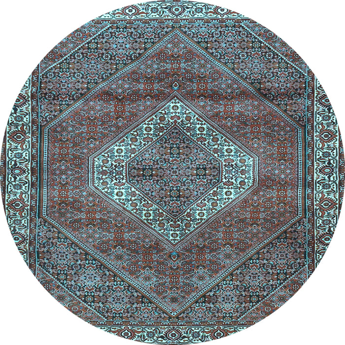 Round Machine Washable Medallion Light Blue Traditional Rug, wshtr4614lblu