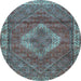 Round Machine Washable Medallion Light Blue Traditional Rug, wshtr4614lblu