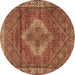 Round Medallion Brown Traditional Rug, tr4614brn