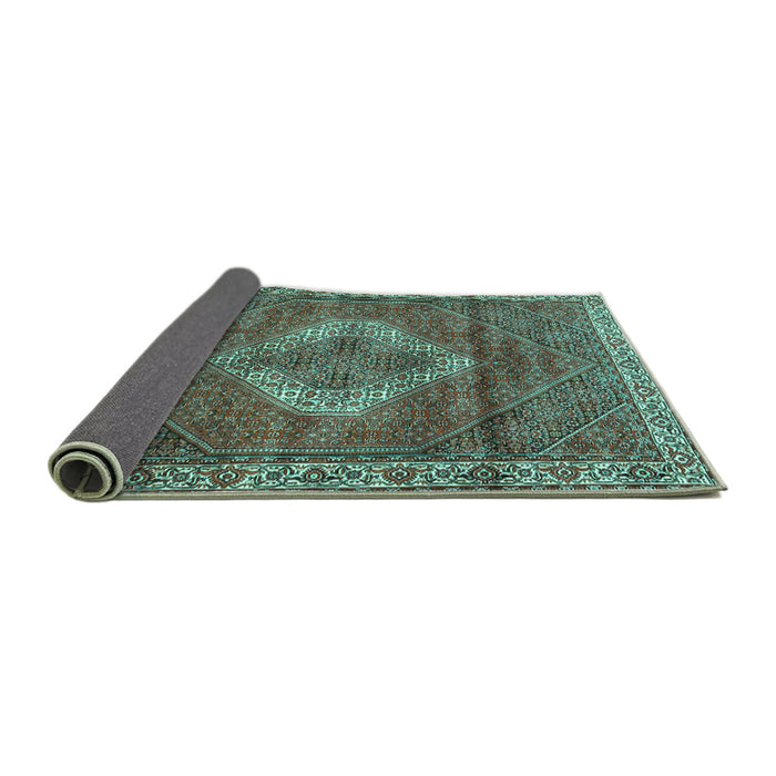 Sideview of Medallion Turquoise Traditional Rug, tr4614turq
