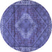 Round Machine Washable Medallion Blue Traditional Rug, wshtr4614blu