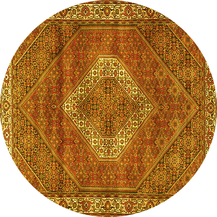 Round Machine Washable Medallion Yellow Traditional Rug, wshtr4614yw