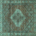 Square Medallion Turquoise Traditional Rug, tr4614turq