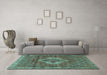 Machine Washable Medallion Turquoise Traditional Area Rugs in a Living Room,, wshtr4614turq