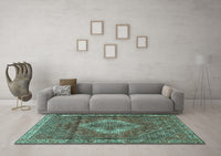 Machine Washable Medallion Turquoise Traditional Rug, wshtr4614turq