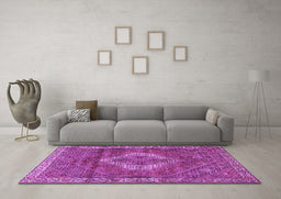 Machine Washable Medallion Purple Traditional Area Rugs in a Living Room, wshtr4614pur