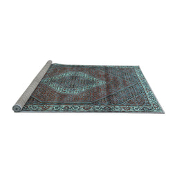 Sideview of Machine Washable Medallion Light Blue Traditional Rug, wshtr4614lblu