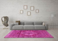 Machine Washable Medallion Pink Traditional Rug, wshtr4614pnk