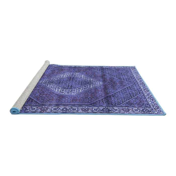 Sideview of Machine Washable Medallion Blue Traditional Rug, wshtr4614blu