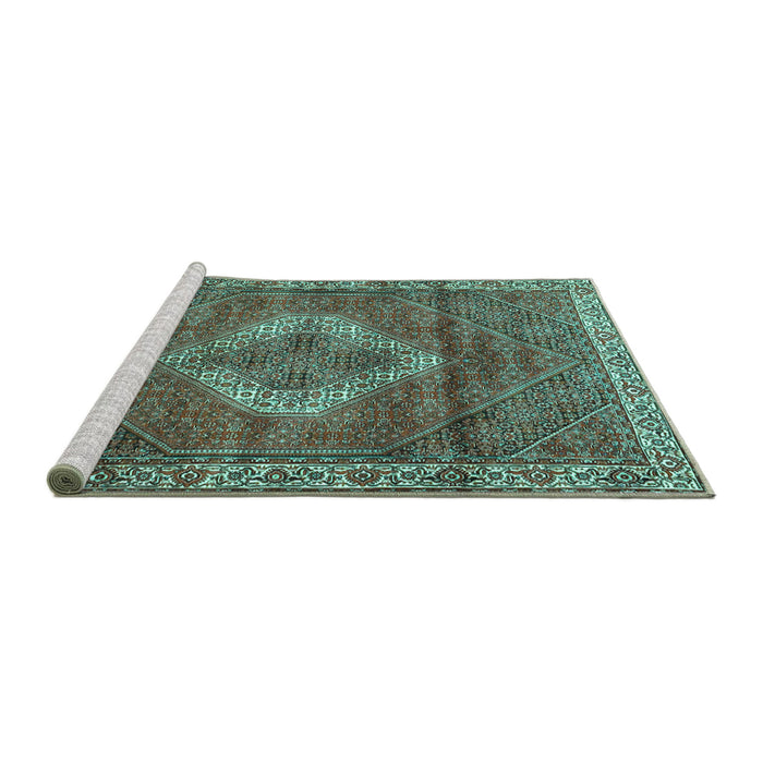 Sideview of Machine Washable Medallion Turquoise Traditional Area Rugs, wshtr4614turq