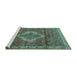 Sideview of Machine Washable Medallion Turquoise Traditional Area Rugs, wshtr4614turq