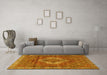 Machine Washable Medallion Yellow Traditional Rug in a Living Room, wshtr4614yw