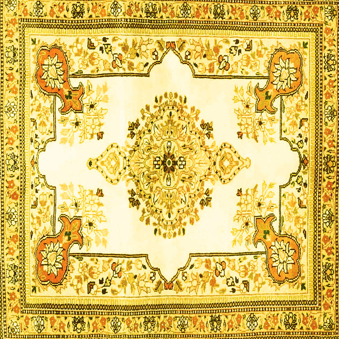 Square Machine Washable Medallion Yellow Traditional Rug, wshtr4615yw