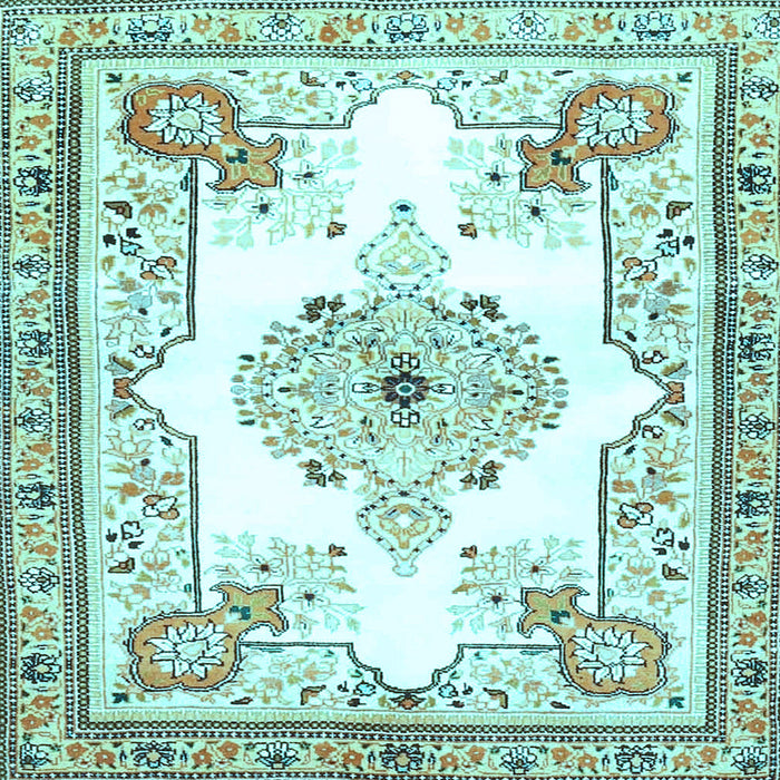 Square Machine Washable Medallion Light Blue Traditional Rug, wshtr4615lblu