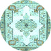 Round Medallion Light Blue Traditional Rug, tr4615lblu