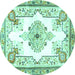 Round Medallion Turquoise Traditional Rug, tr4615turq