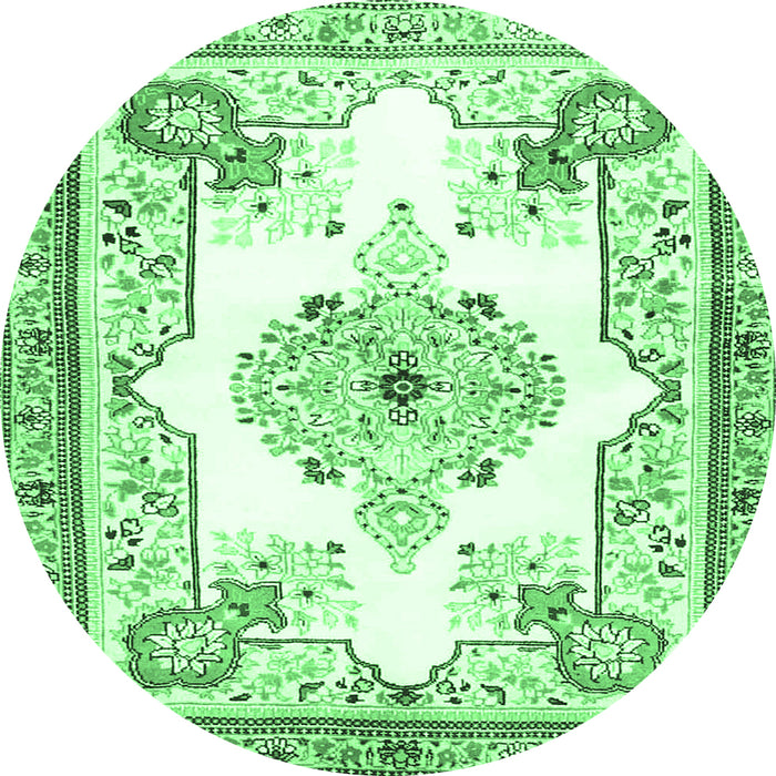 Round Machine Washable Medallion Emerald Green Traditional Area Rugs, wshtr4615emgrn