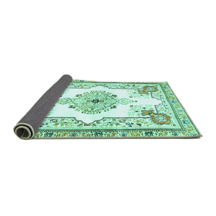 Sideview of Medallion Turquoise Traditional Rug, tr4615turq