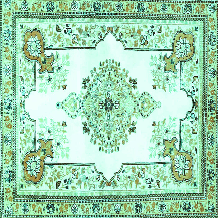 Square Machine Washable Medallion Turquoise Traditional Area Rugs, wshtr4615turq