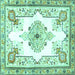 Square Machine Washable Medallion Turquoise Traditional Area Rugs, wshtr4615turq