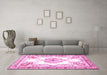 Machine Washable Medallion Pink Traditional Rug in a Living Room, wshtr4615pnk