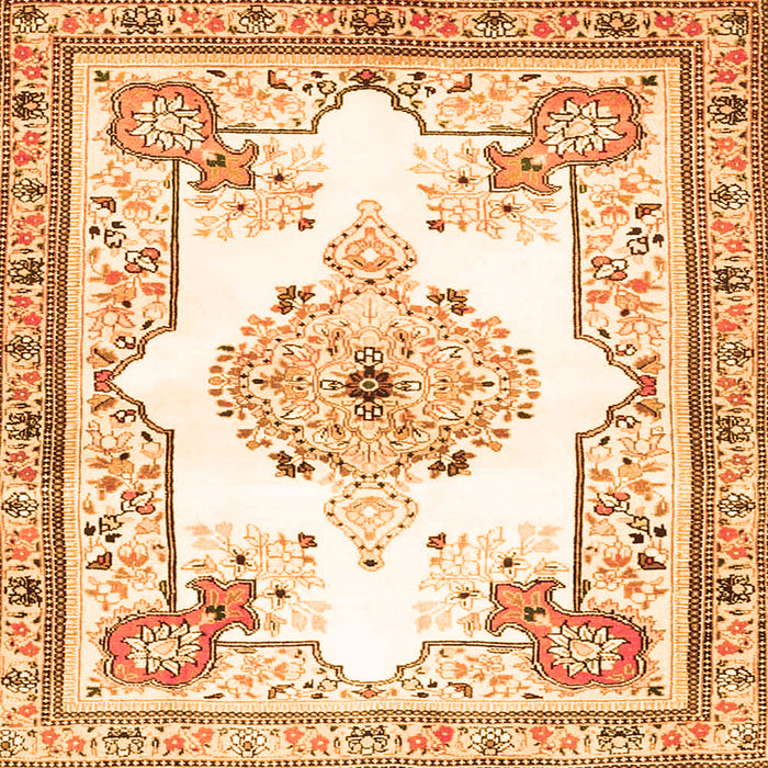 Round Machine Washable Medallion Orange Traditional Area Rugs, wshtr4615org