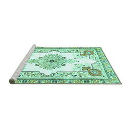 Sideview of Machine Washable Medallion Turquoise Traditional Area Rugs, wshtr4615turq