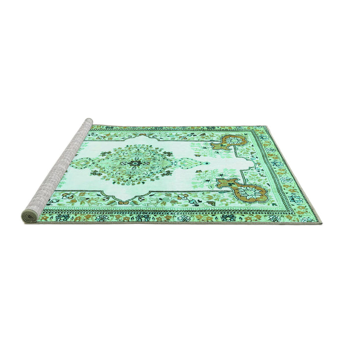 Sideview of Machine Washable Medallion Turquoise Traditional Area Rugs, wshtr4615turq