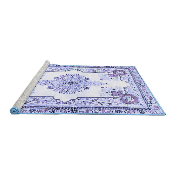 Sideview of Machine Washable Medallion Blue Traditional Rug, wshtr4615blu
