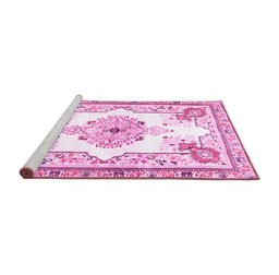Sideview of Machine Washable Medallion Pink Traditional Rug, wshtr4615pnk