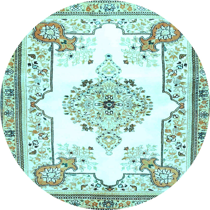 Round Machine Washable Medallion Light Blue Traditional Rug, wshtr4615lblu