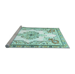 Sideview of Machine Washable Medallion Light Blue Traditional Rug, wshtr4615lblu