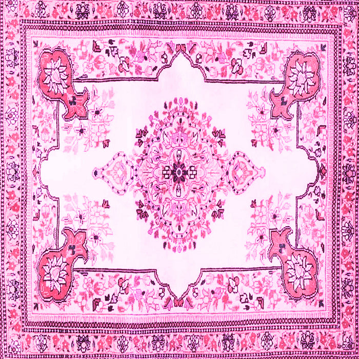 Square Machine Washable Medallion Pink Traditional Rug, wshtr4615pnk