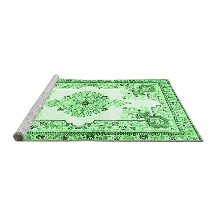Sideview of Machine Washable Medallion Emerald Green Traditional Area Rugs, wshtr4615emgrn