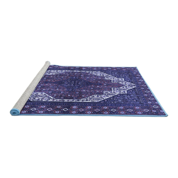 Sideview of Machine Washable Medallion Blue Traditional Rug, wshtr4616blu