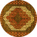 Round Machine Washable Medallion Yellow Traditional Rug, wshtr4616yw