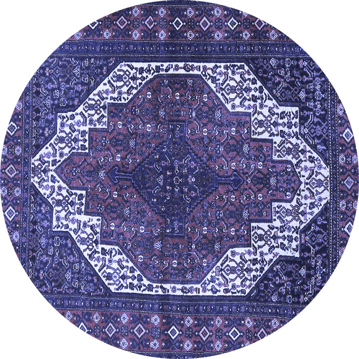 Round Machine Washable Medallion Blue Traditional Rug, wshtr4616blu