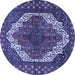 Round Machine Washable Medallion Blue Traditional Rug, wshtr4616blu