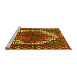 Sideview of Machine Washable Medallion Yellow Traditional Rug, wshtr4616yw