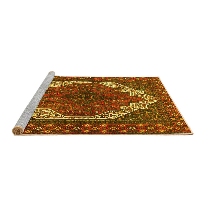 Sideview of Machine Washable Medallion Yellow Traditional Rug, wshtr4616yw