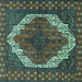 Square Machine Washable Medallion Turquoise Traditional Area Rugs, wshtr4616turq