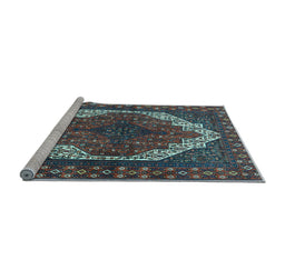 Sideview of Machine Washable Medallion Light Blue Traditional Rug, wshtr4616lblu