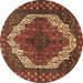 Round Machine Washable Medallion Brown Traditional Rug, wshtr4616brn