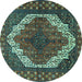 Round Medallion Turquoise Traditional Rug, tr4616turq