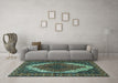 Machine Washable Medallion Turquoise Traditional Area Rugs in a Living Room,, wshtr4616turq